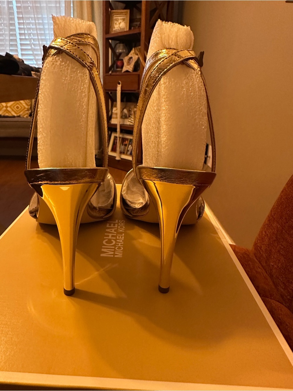 Michael Kors Metallic Gold Strappy High Heel Sandals - Picture 3 of 5